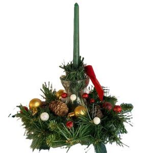 CENTERPIECE Christmas Pine Cones Green Candle Greenery 15 x 11 inches